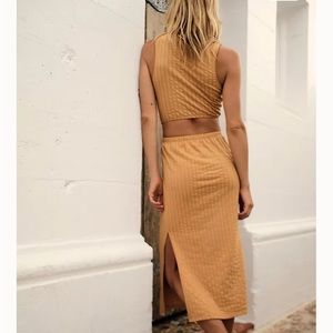 Spell Organic Bonnie Rib Side Slit Midi Skirt